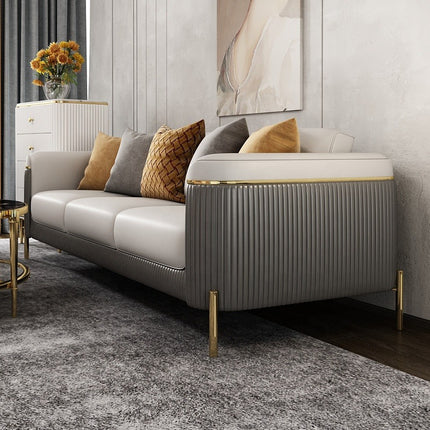 Luxuriöses, modernes Wohnzimmer-Sofa aus Leder und Edelstahl, inklusive Dreisitzer-Sofa 