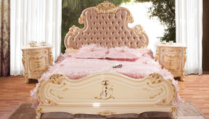 Luxury Made European Rococo Gold Leafing Style bed Royal Imperial Hand Antique Bed for Master Bedroom noble