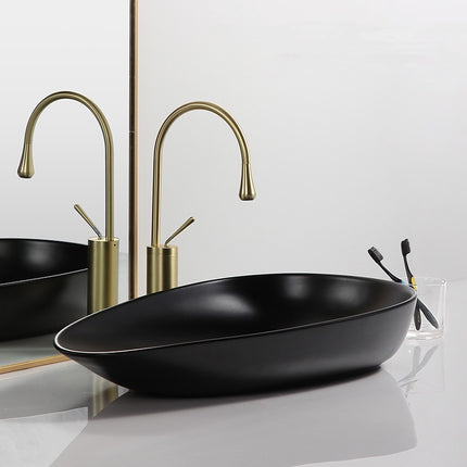 Oval Wash Basin Sink Black Edition Tabletop Countertop Sink Bathroom