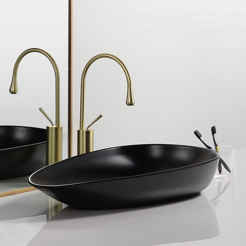 Oval Wash Basin Sink Black Edition Tabletop Countertop Sink Bathroom
