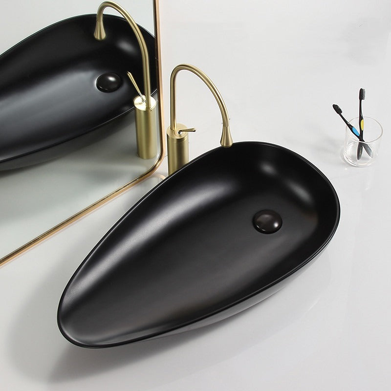 Oval Wash Basin Sink Black Edition Tabletop Countertop Sink Bathroom