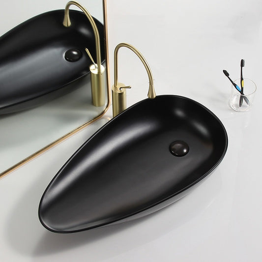 Oval Wash Basin Sink Black Edition Tabletop Countertop Sink Bathroom