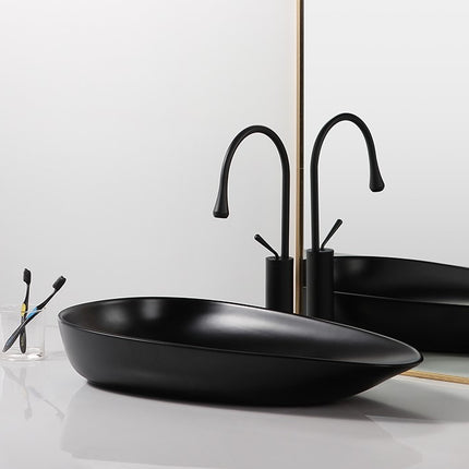 Oval Wash Basin Sink Black Edition Tabletop Countertop Sink Bathroom