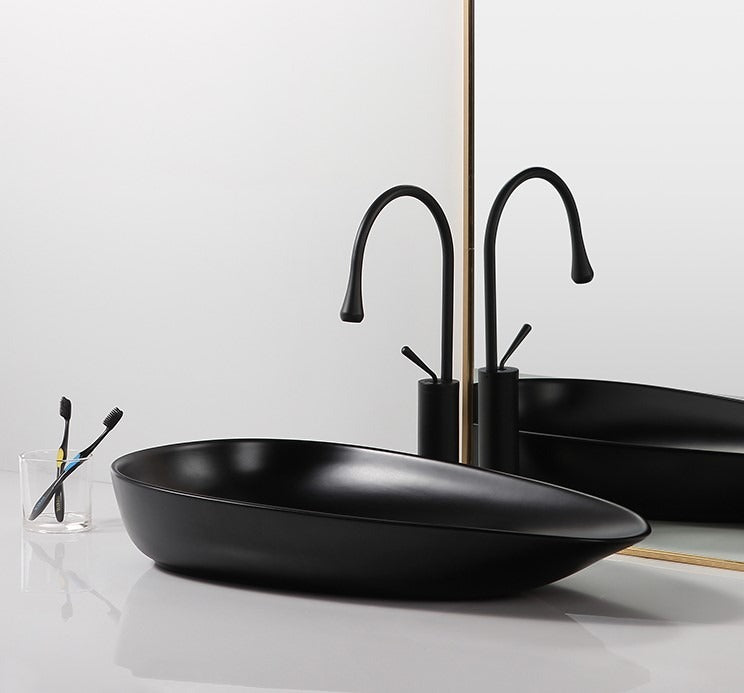 Oval Wash Basin Sink Black Edition Tabletop Countertop Sink Bathroom