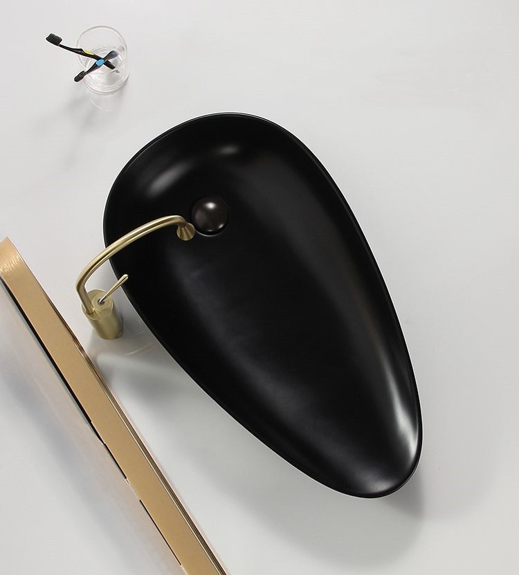 Oval Wash Basin Sink Black Edition Tabletop Countertop Sink Bathroom