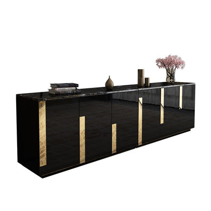 Meuble TV de luxe au design moderne et épuré, en verre et acier inoxydable, idéal pour les hôtels et les salons. 