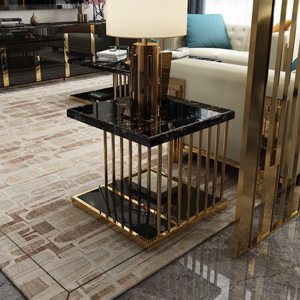 Meuble TV de luxe au design moderne et épuré, en verre et acier inoxydable, idéal pour les hôtels et les salons. 