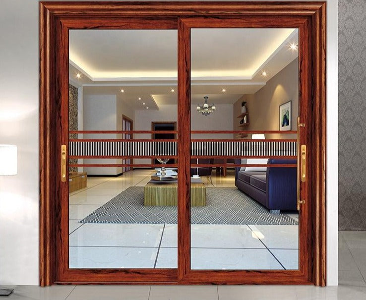 Luxury style aluminums frame wood grain sliding doors for kitchen entry  (PLEASE SEND YOUR SIZE)