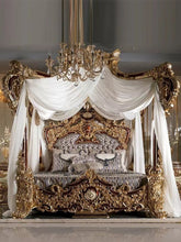 Загрузить изображение в средство просмотра галереи, Luxury Style Royal Imperial Hand Made European Rococo Gold Leafing Antique Bed for Master Bedroom
