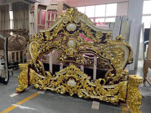 Загрузить изображение в средство просмотра галереи, Luxury Style Royal Imperial Hand Made European Rococo Gold Leafing Antique Bed for Master Bedroom
