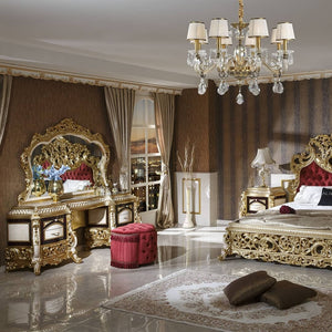 Luxury unique Made European Rococo Antique Bed for Master Bedroom Gold Leafing Style bed Royal Imperial Hand