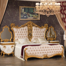 Load image into Gallery viewer, Luxury unique Made European Rococo Gold Leafing Style bed Royal Imperial Hand Antique Bed for Master Bedroom
