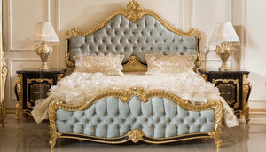 Luxury unique Royal Made European Rococo Antique Bed for Master Bedroom Gold Leafing Style Royal bed Imperial Hand