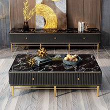 Cargar imagen en el visor de la galería, Marble TV Cabinet Light Luxury Good Quality Living Room Design Style Modern Floor Cabinet Stainless steel Gold Plating Leg
