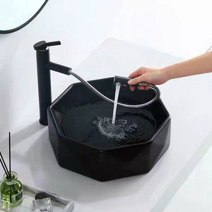 Ceramic Black Basin Round Diamond Sink for Bathroom