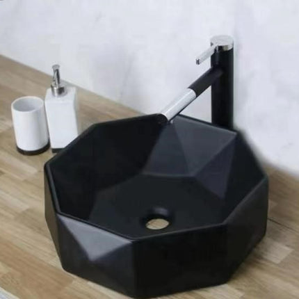 Porcelain Black Basin Round Diamond Sink for Bathroom