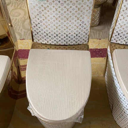 LV Toilet Bathroom Accessories White and Gold Motif Electroplating