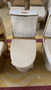 LV Toilet Bathroom Accessories White and Gold Motif Electroplating