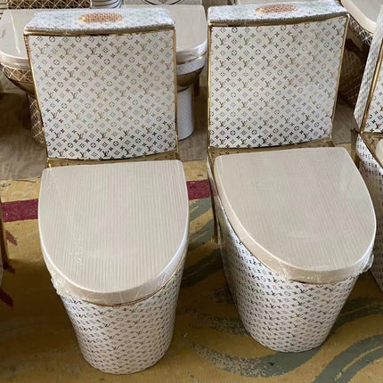 LV Toilet Bathroom Accessories White and Gold Motif Electroplating