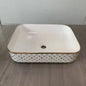 Porcelain Luxury Wash Basin LV Design Countertop Sink with Gold Accent Trim