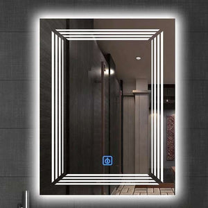 Hotel Smart Frameless Touch K9 Screen Dimmer Lights Contemporary Bathroom led Mirror 3 Led Lights with Anti Fog Clock