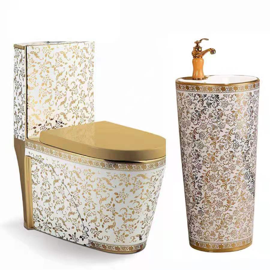 Bathroom accessories Set - Toilet Bowl Ceramic One Piece WC S/P Trap Toilet and stand alone Wash Basin Set