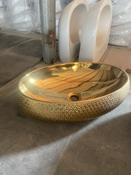 Top Electroplated Wash Basin Luxury Gold Oval