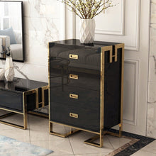 Загрузить изображение в средство просмотра галереи, Modern light luxury 4 drawer high density panel living room bedroom storage cabinet black side cabinet sideboard buffet
