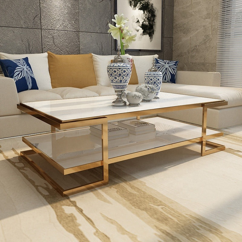 Modern light luxury coffee table light luxury high quality living room design style stainless steel glass tea table