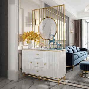 Modern light luxury living room furniture white high density fiberboard stainless steel screen cabinet