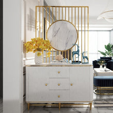 Cargar imagen en el visor de la galería, Modern light luxury living room furniture white high density fiberboard stainless steel screen cabinet
