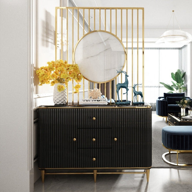 Modern light luxury living room furniture white high density fiberboard stainless steel screen cabinet