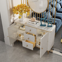 Загрузить изображение в средство просмотра галереи, Modern light luxury living room furniture white high density fiberboard stainless steel screen cabinet
