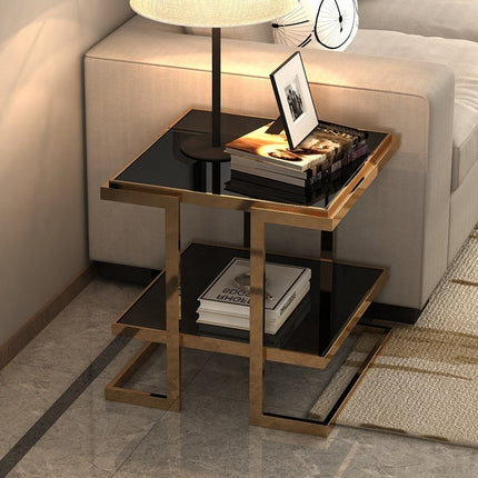Modern light luxury simple design living room corner table study bedroom stainless steel titanium white corner table