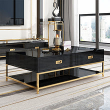 Load image into Gallery viewer, Modern light luxury stainless steel tea table tempered glass solid wood drawer coffee table living room furniture
