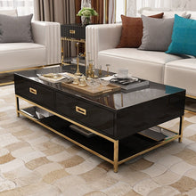 Загрузить изображение в средство просмотра галереи, Modern light luxury stainless steel tea table tempered glass solid wood drawer coffee table living room furniture
