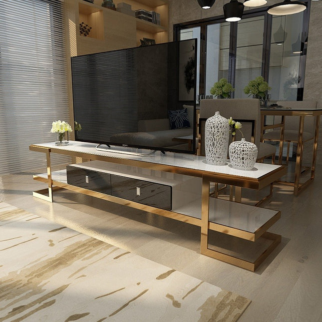 Modern light luxury TV cabinet light high quality living room design style stainless steel glass with TV cabinet