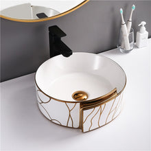 Load image into Gallery viewer, Round Electroplating Wash Basin Gold and White
