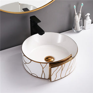 Round Electroplating Wash Basin Gold and White