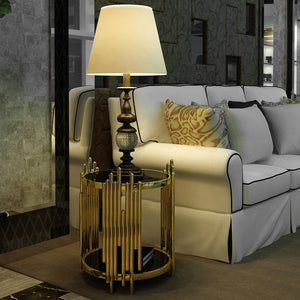 Modern Luxury Round Glass Top Coffee Table Sofa Back Side Table With Gold Stainless Steel Framed Furniture Corner Table