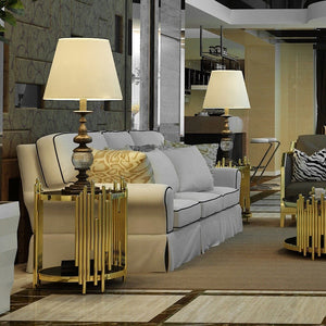 Modern Luxury Round Glass Top Coffee Table Sofa Back Side Table With Gold Stainless Steel Framed Furniture Corner Table