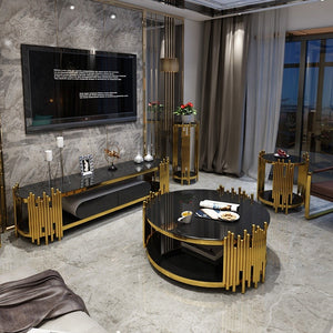 Modern Luxury Round Glass Top Coffee Table Sofa Back Side Table With Gold Stainless Steel Framed Furniture Corner Table