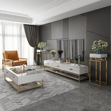 Cargar imagen en el visor de la galería, Modern luxury simple creative living room furniture TV cabinet stainless steel titanium gold living room apartment TV stand
