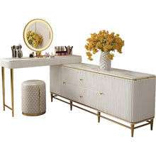 Charger l&#39;image dans la galerie, Modern luxury white bedroom combination dressing table storage cabinet integrated multifunctional marble surface dressing table
