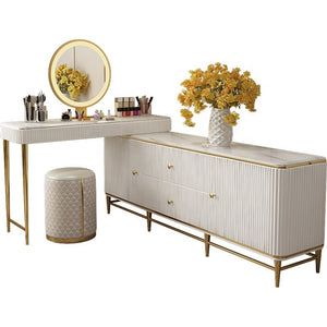 Modern luxury white bedroom combination dressing table storage cabinet integrated multifunctional marble surface dressing table