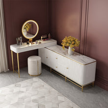 Charger l&#39;image dans la galerie, Modern luxury white bedroom combination dressing table storage cabinet integrated multifunctional marble surface dressing table
