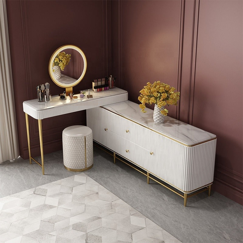 Modern luxury white bedroom combination dressing table storage cabinet integrated multifunctional marble surface dressing table