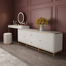Загрузить изображение в средство просмотра галереи, Modern luxury white bedroom combination dressing table storage cabinet integrated multifunctional marble surface dressing table
