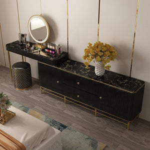 Modern luxury white bedroom combination dressing table storage cabinet integrated multifunctional marble surface dressing table