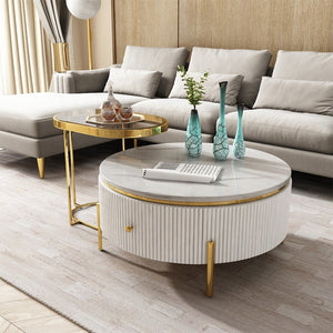 Marble Stainless Steel Contemporary Coffee Table with Side Table Tempered. Glass Top